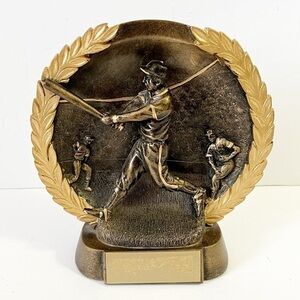 Gold Male Baseball Batter Resin Trophy Awards Plaque Coach Gift 3D Raised Relief